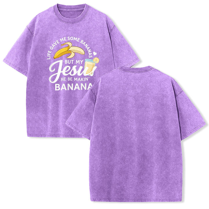 Christianartworkshop Das Leben gab mir Bananen, aber mein Jesus macht Bananengetränk – Grafik-T-Shirt (gewaschen) - Lila - 5XL - image 22