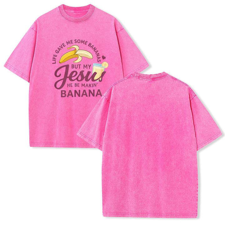 Christianartworkshop Das Leben gab mir Bananen, aber mein Jesus macht Bananengetränk – Grafik-T-Shirt (gewaschen) - Rosa - 5XL - image 19