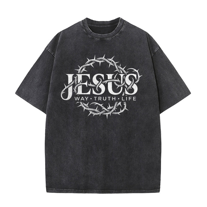 Christianartworkshop Jesus Weg Wahrheit Leben Dornenkrone Rundgrafik Gewaschenes Unisex T-Shirt - image 2