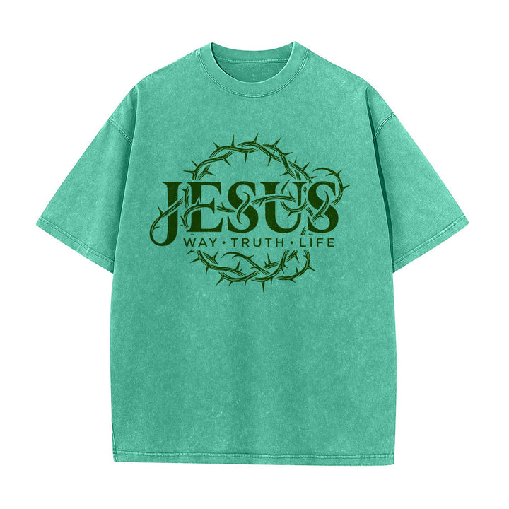 Christianartworkshop Jesus Weg Wahrheit Leben Dornenkrone Rundgrafik Gewaschenes Unisex T-Shirt - image 11