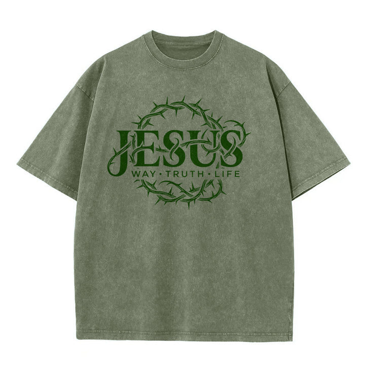 Christianartworkshop Jesus Weg Wahrheit Leben Dornenkrone Rundgrafik Gewaschenes Unisex T-Shirt - image 8