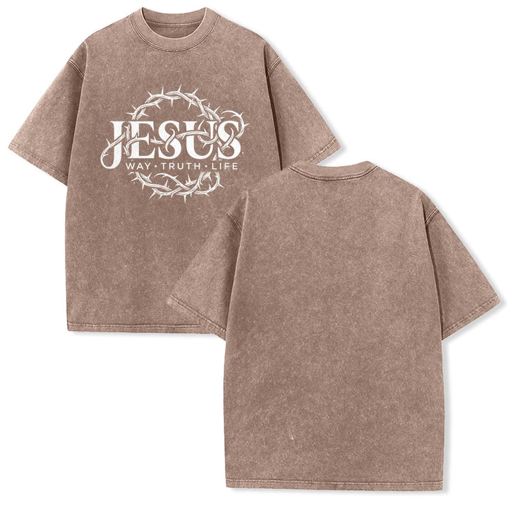 Christianartworkshop Jesus Weg Wahrheit Leben Dornenkrone Rundgrafik Gewaschenes Unisex T-Shirt - Braun - 5XL - image 13