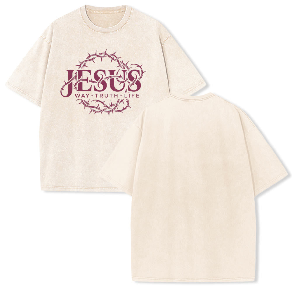 Christianartworkshop Jesus Weg Wahrheit Leben Dornenkrone Rundgrafik Gewaschenes Unisex T-Shirt - Beige - 5XL - image 16