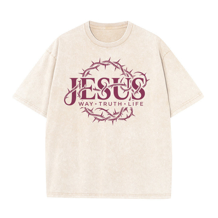 Christianartworkshop Jesus Weg Wahrheit Leben Dornenkrone Rundgrafik Gewaschenes Unisex T-Shirt - image 17