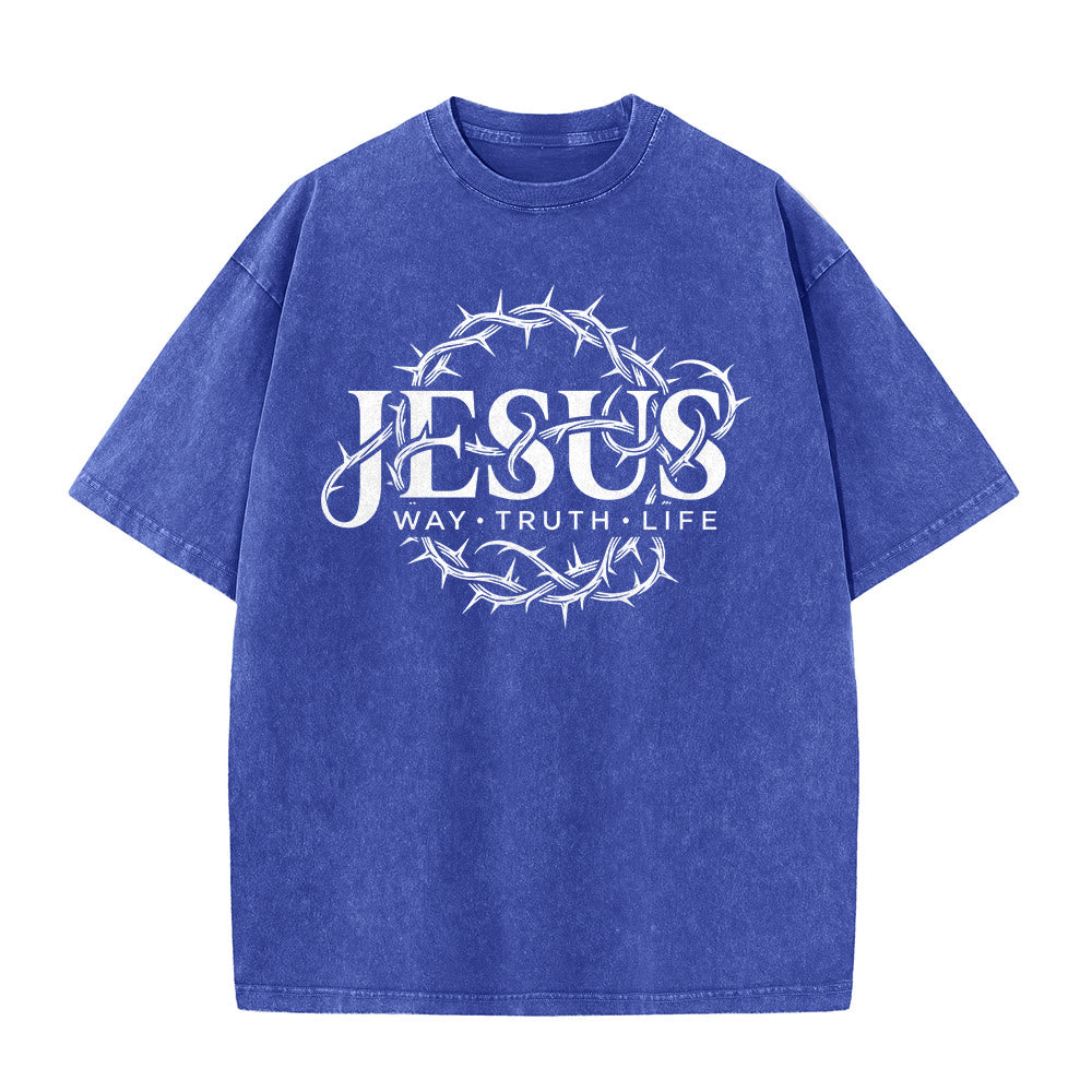 Christianartworkshop Jesus Weg Wahrheit Leben Dornenkrone Rundgrafik Gewaschenes Unisex T-Shirt - image 26