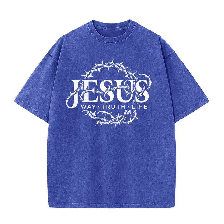 Christianartworkshop Jesus Weg Wahrheit Leben Dornenkrone Rundgrafik Gewaschenes Unisex T-Shirt - image 26