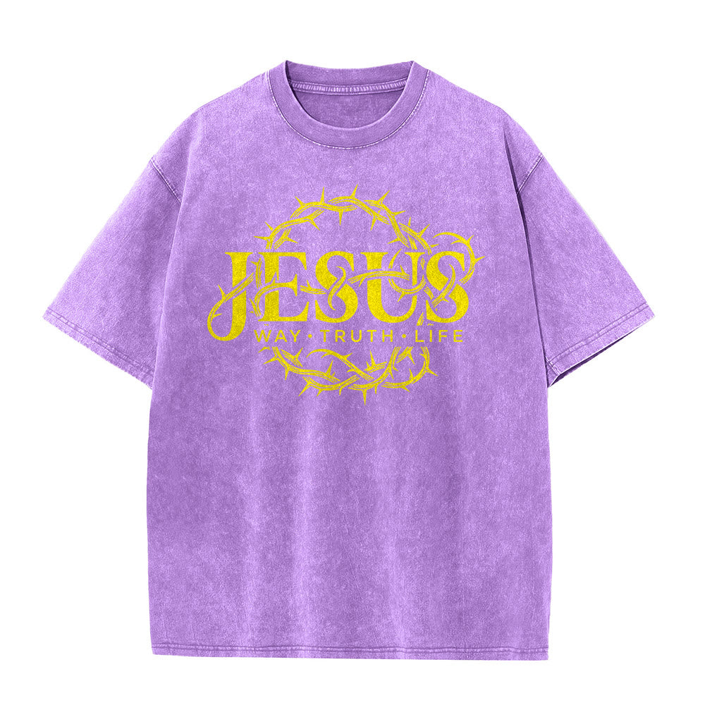 Christianartworkshop Jesus Weg Wahrheit Leben Dornenkrone Rundgrafik Gewaschenes Unisex T-Shirt - image 23