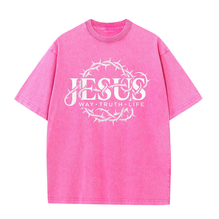 Christianartworkshop Jesus Weg Wahrheit Leben Dornenkrone Rundgrafik Gewaschenes Unisex T-Shirt - image 20