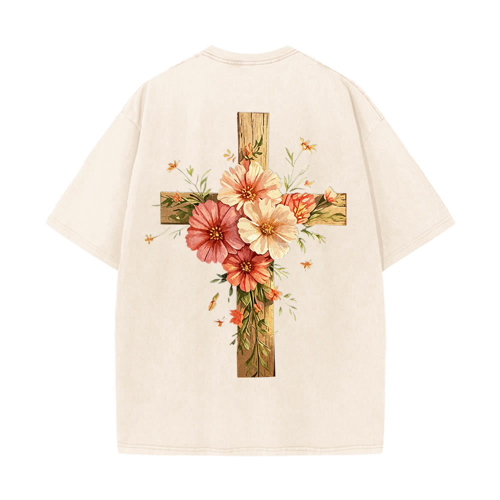 Christianartworkshop Jesus ist das Licht – Doppelseitiges, gewaschenes Unisex-T-Shirt mit Blumenkreuz-Grafik - image 18