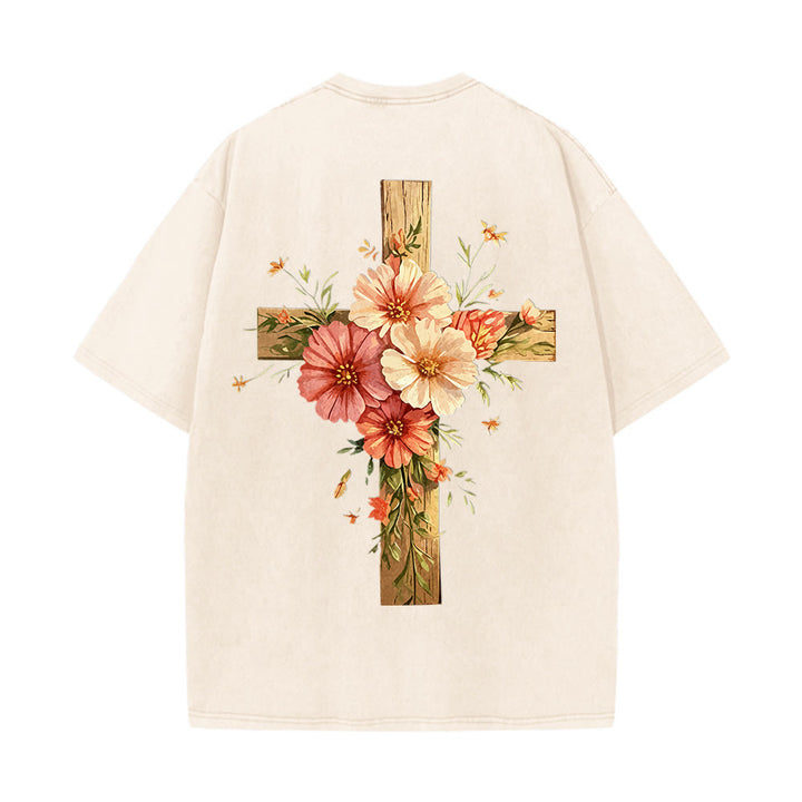 Christianartworkshop Jesus ist das Licht – Doppelseitiges, gewaschenes Unisex-T-Shirt mit Blumenkreuz-Grafik - image 18