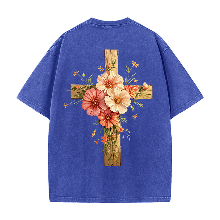 Christianartworkshop Jesus ist das Licht – Doppelseitiges, gewaschenes Unisex-T-Shirt mit Blumenkreuz-Grafik - image 27