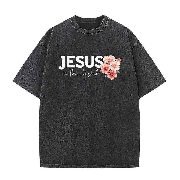 Christianartworkshop Jesus ist das Licht – Doppelseitiges, gewaschenes Unisex-T-Shirt mit Blumenkreuz-Grafik - image 2
