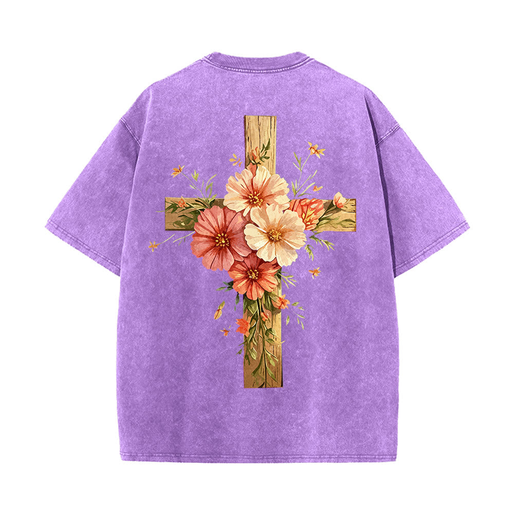 Christianartworkshop Jesus ist das Licht – Doppelseitiges, gewaschenes Unisex-T-Shirt mit Blumenkreuz-Grafik - image 24