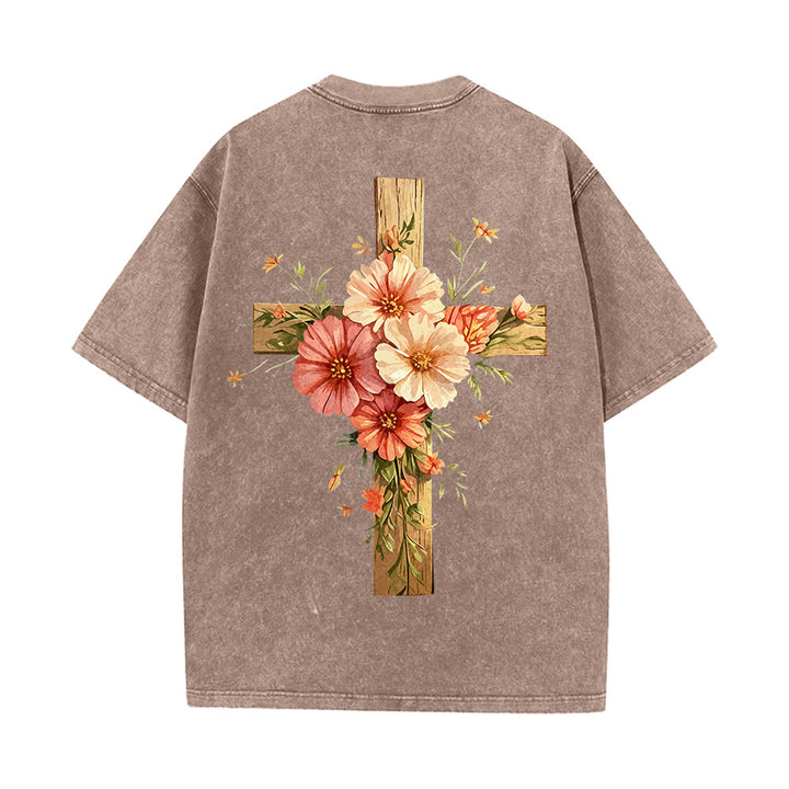Christianartworkshop Jesus ist das Licht – Doppelseitiges, gewaschenes Unisex-T-Shirt mit Blumenkreuz-Grafik - image 15