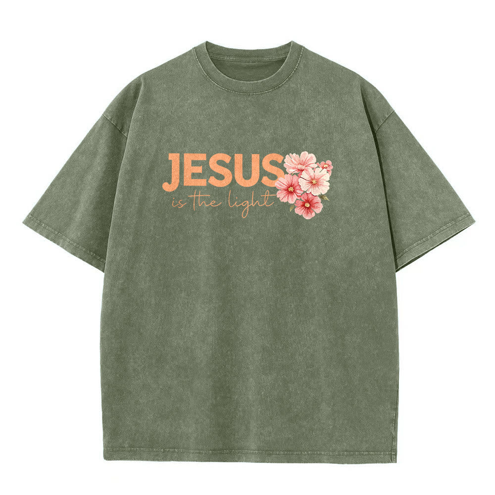 Christianartworkshop Jesus ist das Licht – Doppelseitiges, gewaschenes Unisex-T-Shirt mit Blumenkreuz-Grafik - image 8