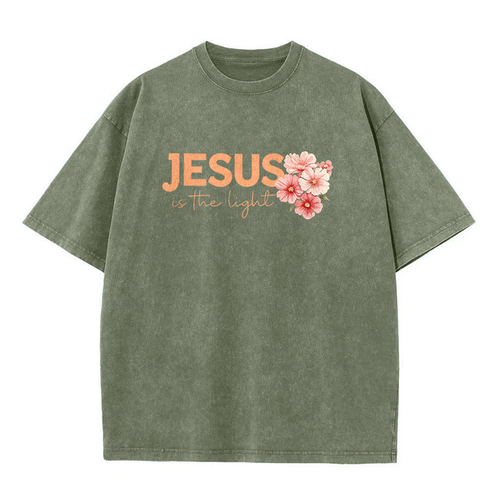 Christianartworkshop Jesus ist das Licht – Doppelseitiges, gewaschenes Unisex-T-Shirt mit Blumenkreuz-Grafik - image 8