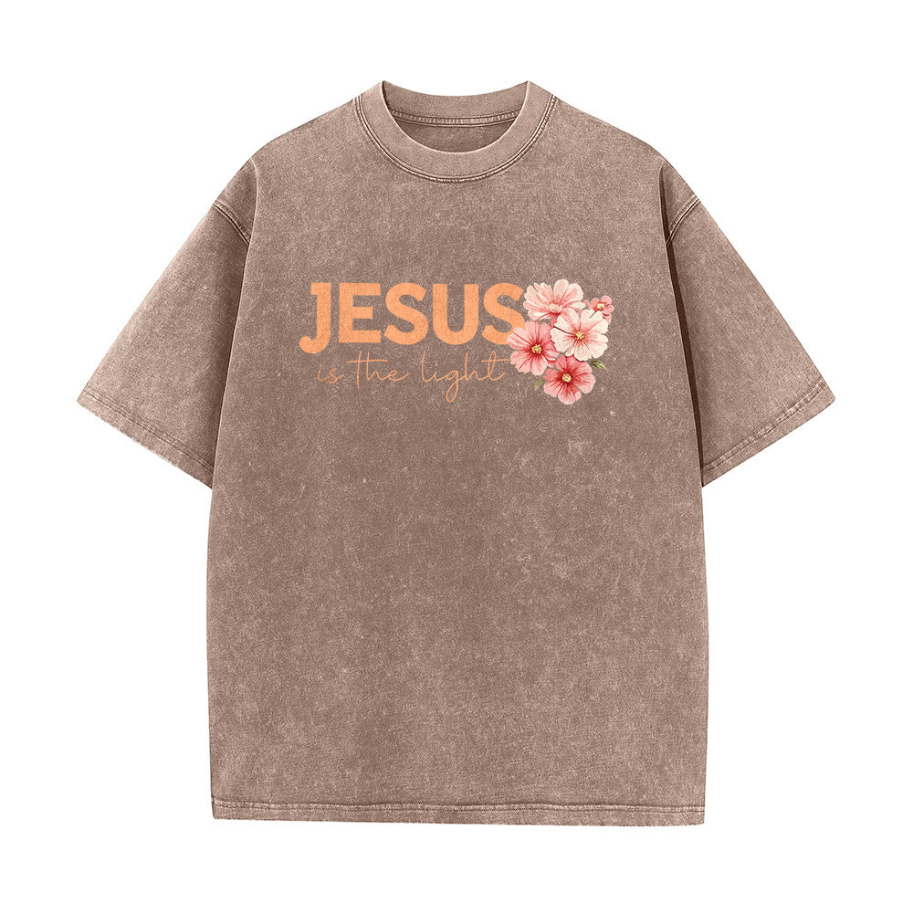Christianartworkshop Jesus ist das Licht – Doppelseitiges, gewaschenes Unisex-T-Shirt mit Blumenkreuz-Grafik - image 14