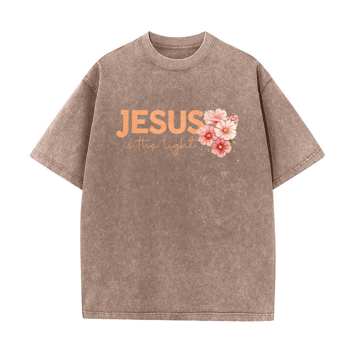 Christianartworkshop Jesus ist das Licht – Doppelseitiges, gewaschenes Unisex-T-Shirt mit Blumenkreuz-Grafik - image 14