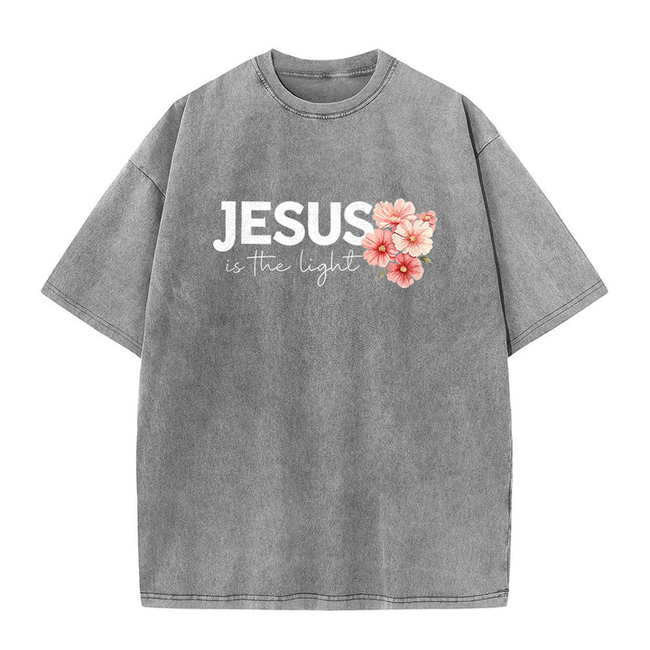 Christianartworkshop Jesus ist das Licht – Doppelseitiges, gewaschenes Unisex-T-Shirt mit Blumenkreuz-Grafik - image 5