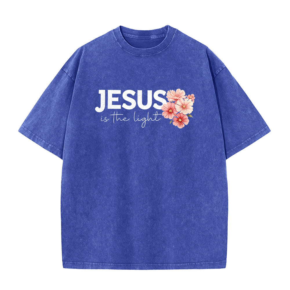 Christianartworkshop Jesus ist das Licht – Doppelseitiges, gewaschenes Unisex-T-Shirt mit Blumenkreuz-Grafik - image 26