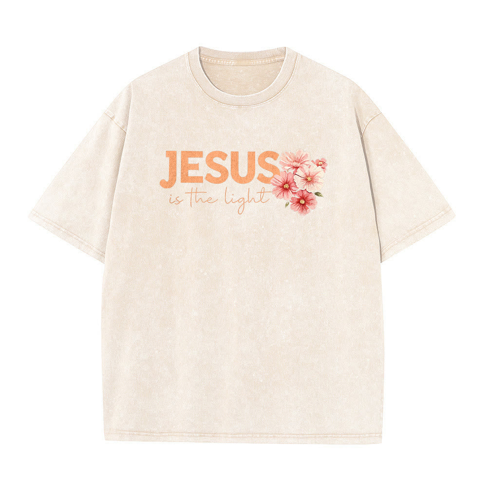Christianartworkshop Jesus ist das Licht – Doppelseitiges, gewaschenes Unisex-T-Shirt mit Blumenkreuz-Grafik - image 17