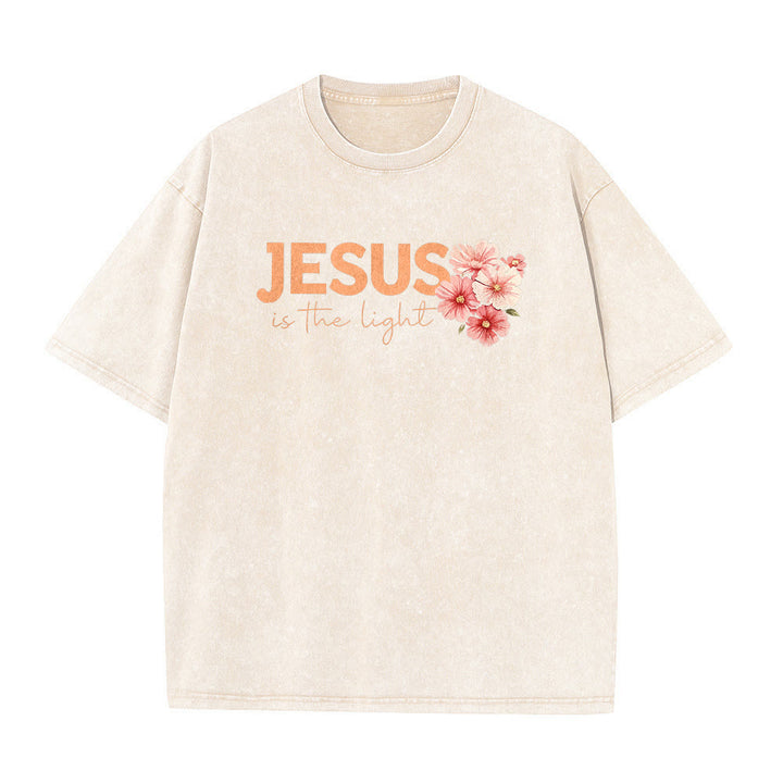 Christianartworkshop Jesus ist das Licht – Doppelseitiges, gewaschenes Unisex-T-Shirt mit Blumenkreuz-Grafik - image 17