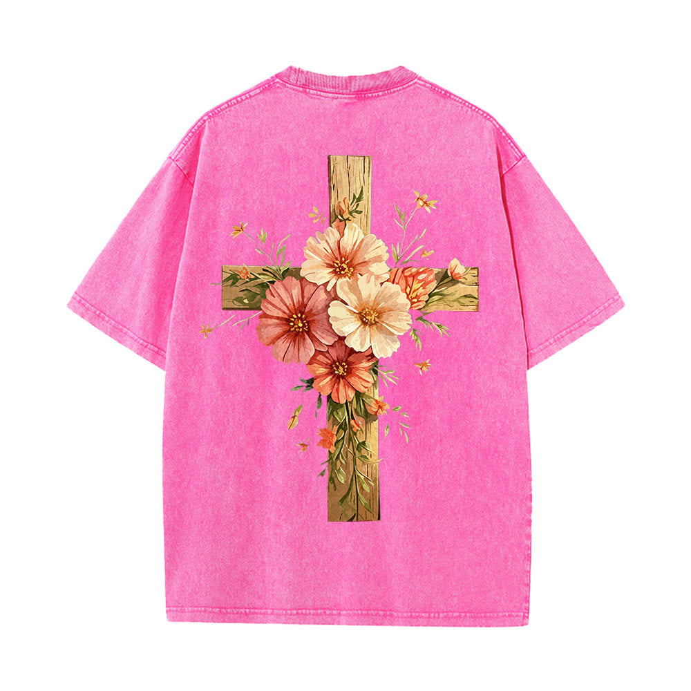 Christianartworkshop Jesus ist das Licht – Doppelseitiges, gewaschenes Unisex-T-Shirt mit Blumenkreuz-Grafik - image 21
