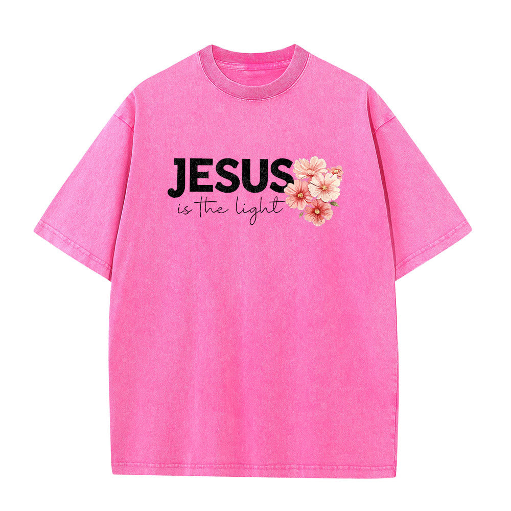 Christianartworkshop Jesus ist das Licht – Doppelseitiges, gewaschenes Unisex-T-Shirt mit Blumenkreuz-Grafik - image 20