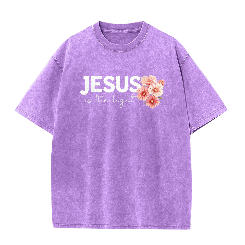 Christianartworkshop Jesus ist das Licht – Doppelseitiges, gewaschenes Unisex-T-Shirt mit Blumenkreuz-Grafik - image 23