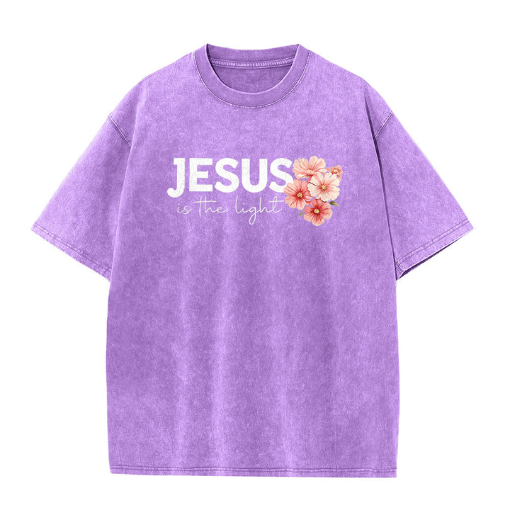 Christianartworkshop Jesus ist das Licht – Doppelseitiges, gewaschenes Unisex-T-Shirt mit Blumenkreuz-Grafik - image 23