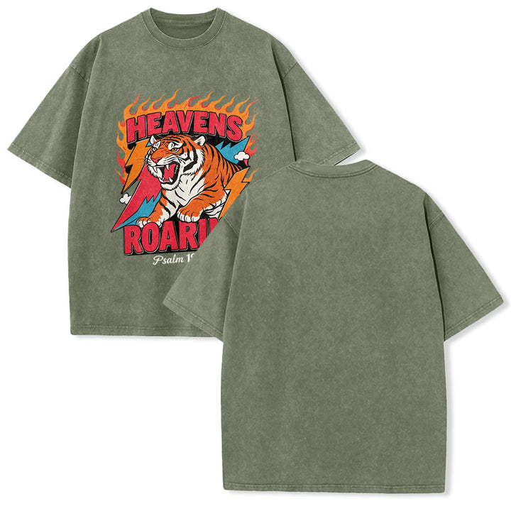 Christianartworkshop Himmel brüllt Tigerflamme Blitz Psalm 19:1 Retro-T-Shirt (verwaschen) Unisex - Armeegrün - 5XL - image 10