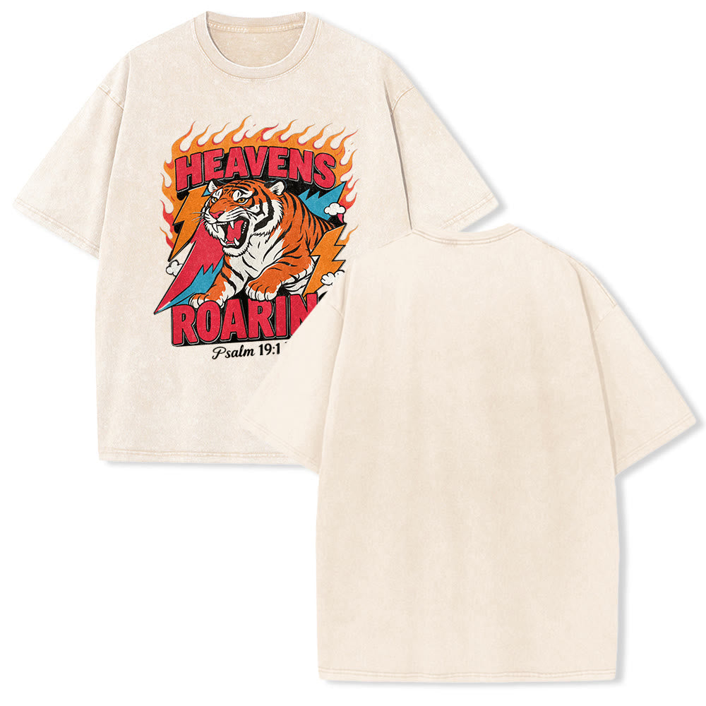 Christianartworkshop Himmel brüllt Tigerflamme Blitz Psalm 19:1 Retro-T-Shirt (verwaschen) Unisex - Beige - 5XL - image 19