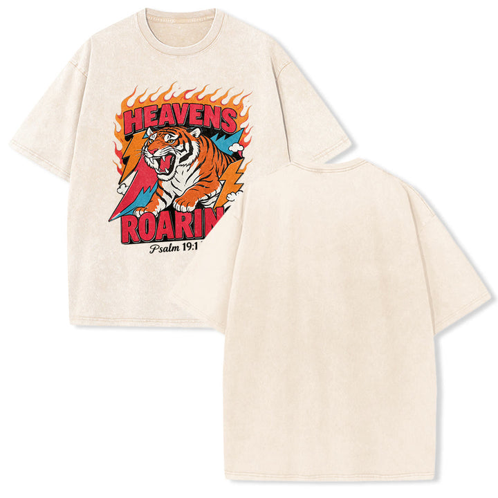Christianartworkshop Himmel brüllt Tigerflamme Blitz Psalm 19:1 Retro-T-Shirt (verwaschen) Unisex - Beige - 5XL - image 19