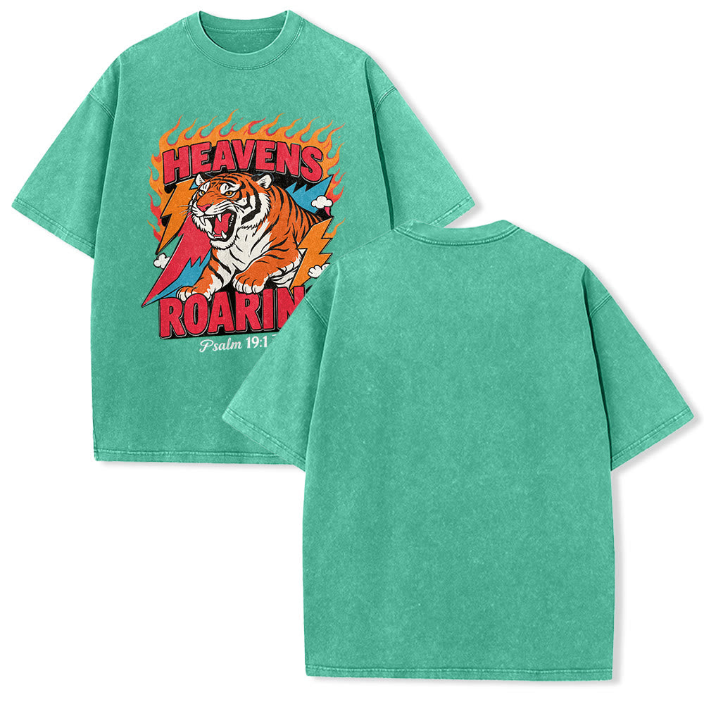 Christianartworkshop Himmel brüllt Tigerflamme Blitz Psalm 19:1 Retro-T-Shirt (verwaschen) Unisex - Grün - 5XL - image 13