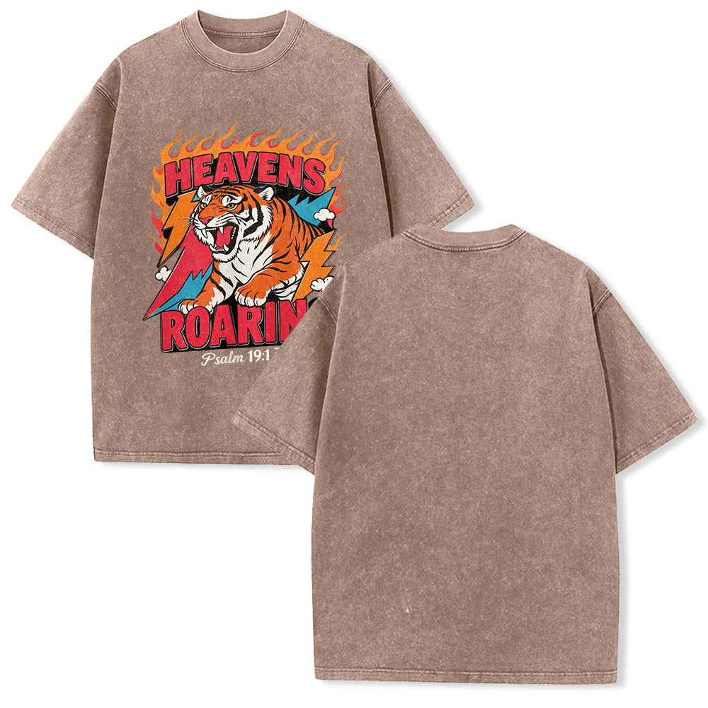 Christianartworkshop Himmel brüllt Tigerflamme Blitz Psalm 19:1 Retro-T-Shirt (verwaschen) Unisex - Braun - 5XL - image 16