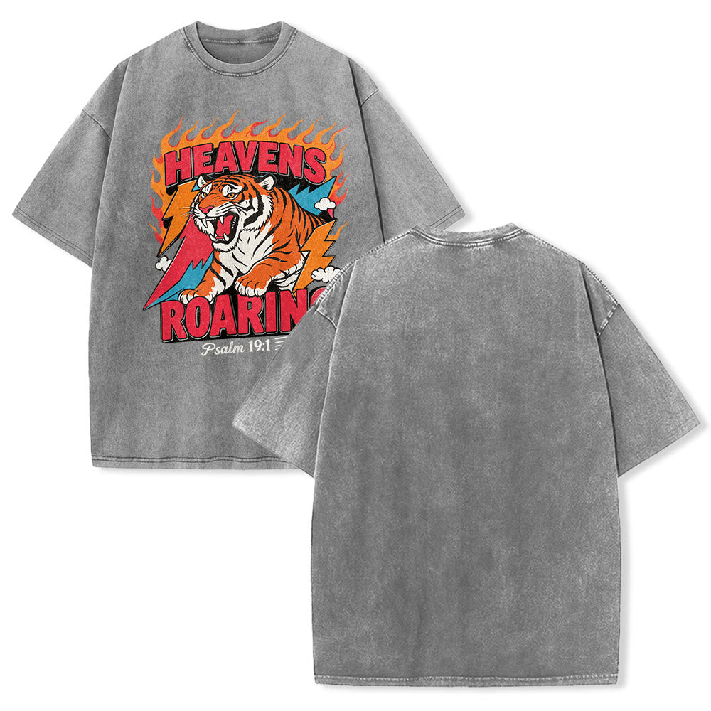 Christianartworkshop Himmel brüllt Tigerflamme Blitz Psalm 19:1 Retro-T-Shirt (verwaschen) Unisex - Grau - 5XL - image 7