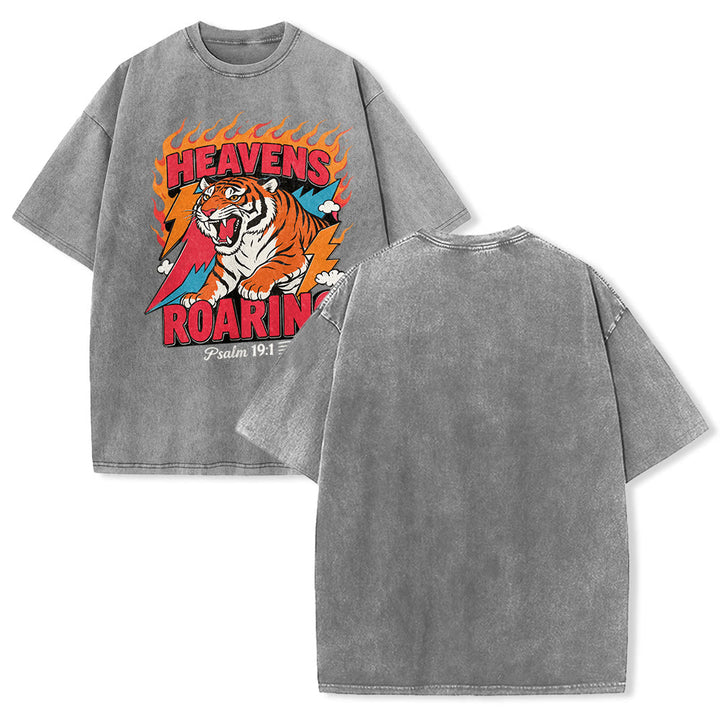 Christianartworkshop Himmel brüllt Tigerflamme Blitz Psalm 19:1 Retro-T-Shirt (verwaschen) Unisex - Grau - 5XL - image 7