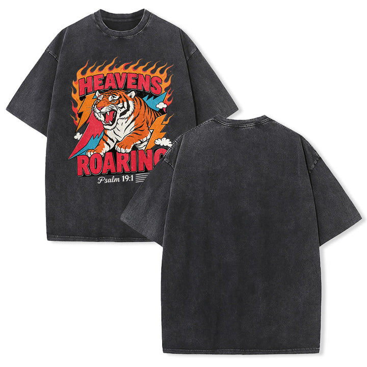 Christianartworkshop Himmel brüllt Tigerflamme Blitz Psalm 19:1 Retro-T-Shirt (verwaschen) Unisex - Schwarz - 5XL - image 4