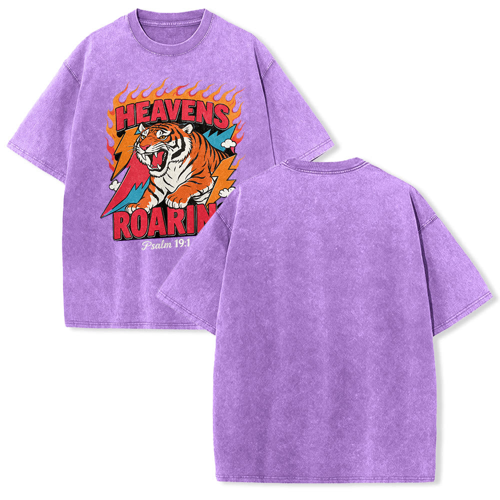 Christianartworkshop Himmel brüllt Tigerflamme Blitz Psalm 19:1 Retro-T-Shirt (verwaschen) Unisex - Lila - 5XL - image 25