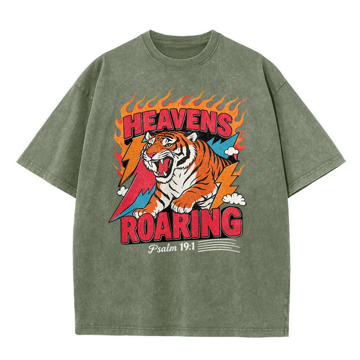 Christianartworkshop Himmel brüllt Tigerflamme Blitz Psalm 19:1 Retro-T-Shirt (verwaschen) Unisex - image 11
