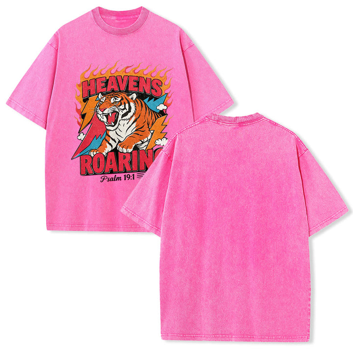 Christianartworkshop Himmel brüllt Tigerflamme Blitz Psalm 19:1 Retro-T-Shirt (verwaschen) Unisex - Rosa - 5XL - image 22