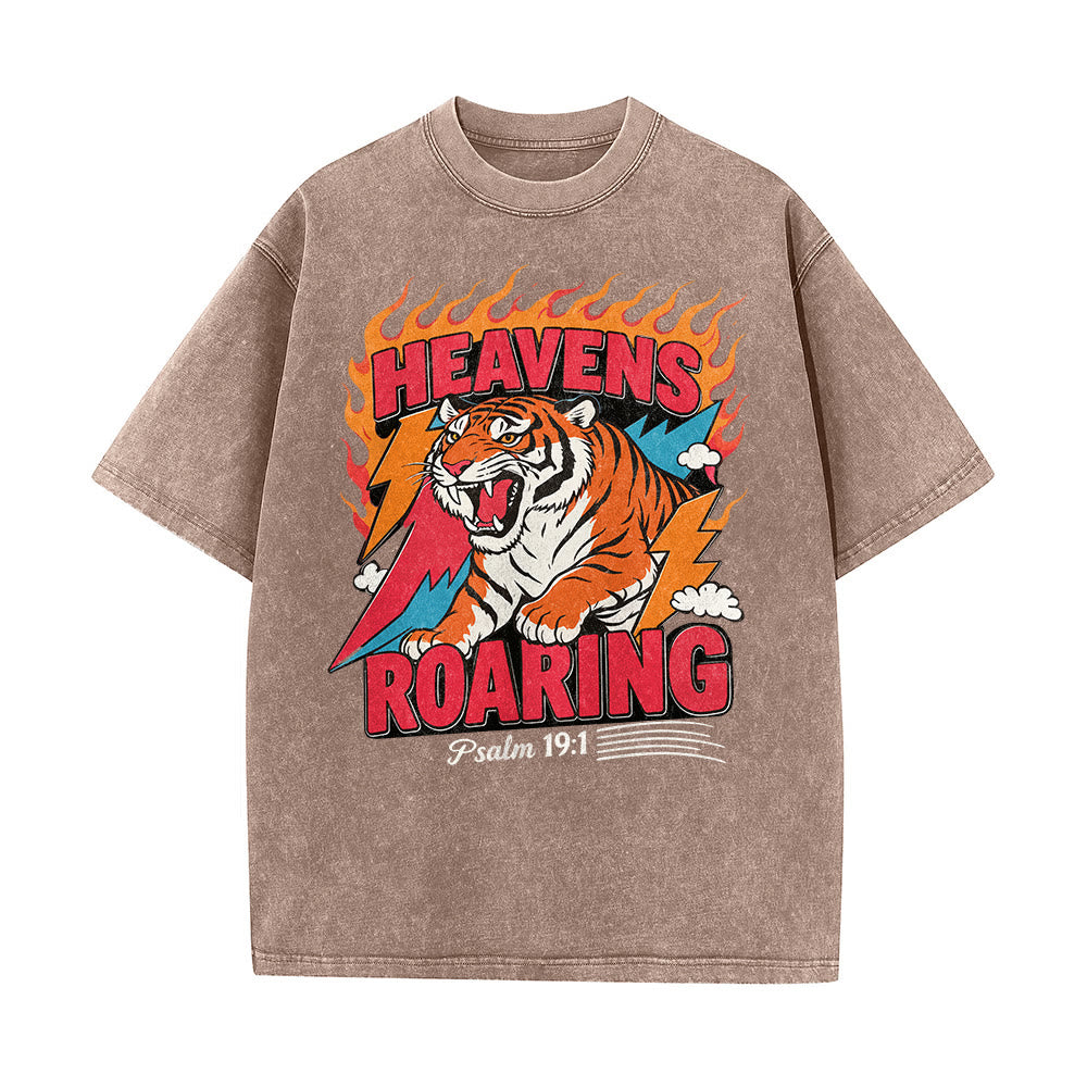 Christianartworkshop Himmel brüllt Tigerflamme Blitz Psalm 19:1 Retro-T-Shirt (verwaschen) Unisex - image 17