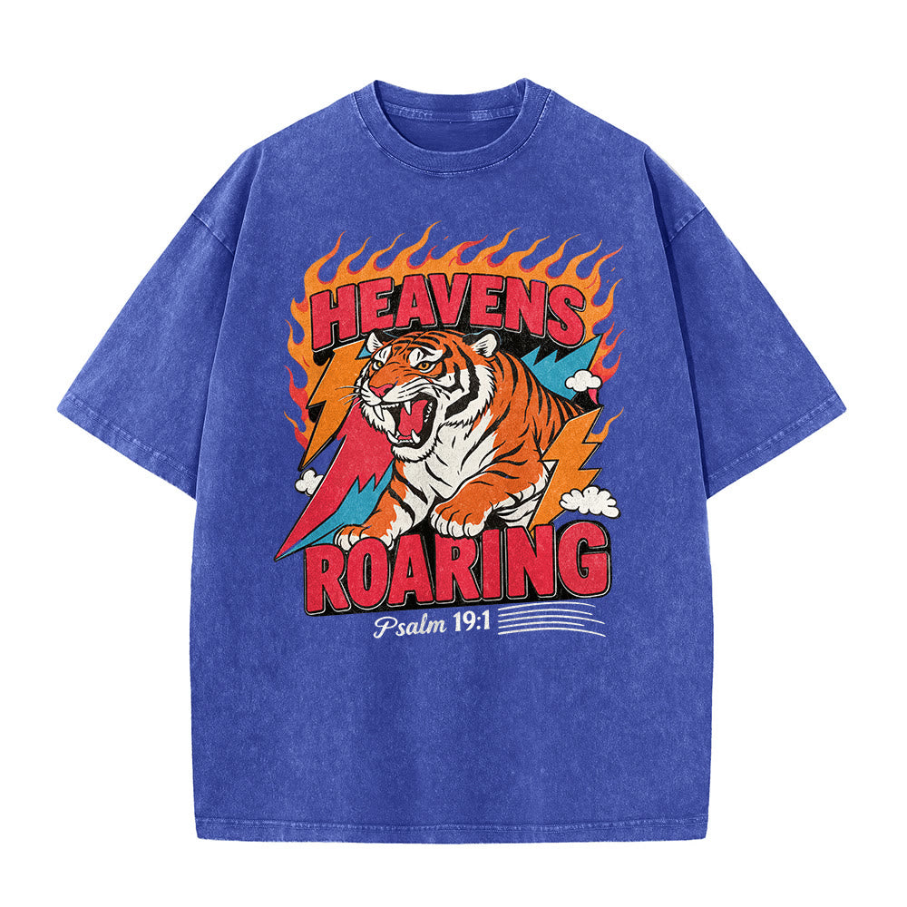 Christianartworkshop Himmel brüllt Tigerflamme Blitz Psalm 19:1 Retro-T-Shirt (verwaschen) Unisex - image 2