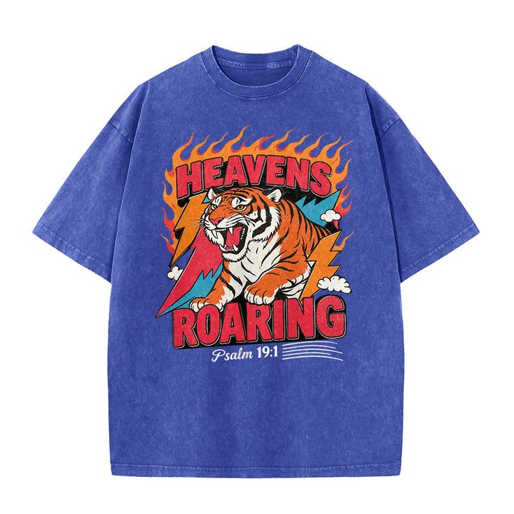 Christianartworkshop Himmel brüllt Tigerflamme Blitz Psalm 19:1 Retro-T-Shirt (verwaschen) Unisex - image 2