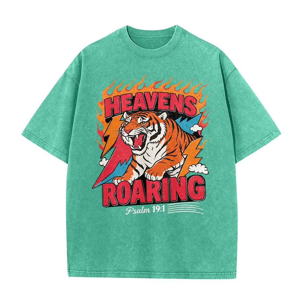 Christianartworkshop Himmel brüllt Tigerflamme Blitz Psalm 19:1 Retro-T-Shirt (verwaschen) Unisex - image 14