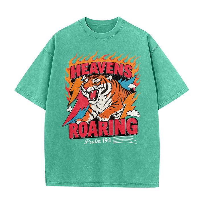 Christianartworkshop Himmel brüllt Tigerflamme Blitz Psalm 19:1 Retro-T-Shirt (verwaschen) Unisex - image 14