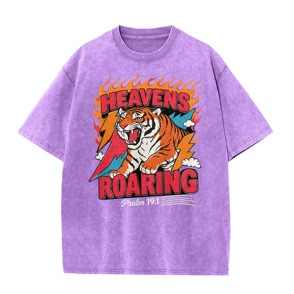 Christianartworkshop Himmel brüllt Tigerflamme Blitz Psalm 19:1 Retro-T-Shirt (verwaschen) Unisex - image 26