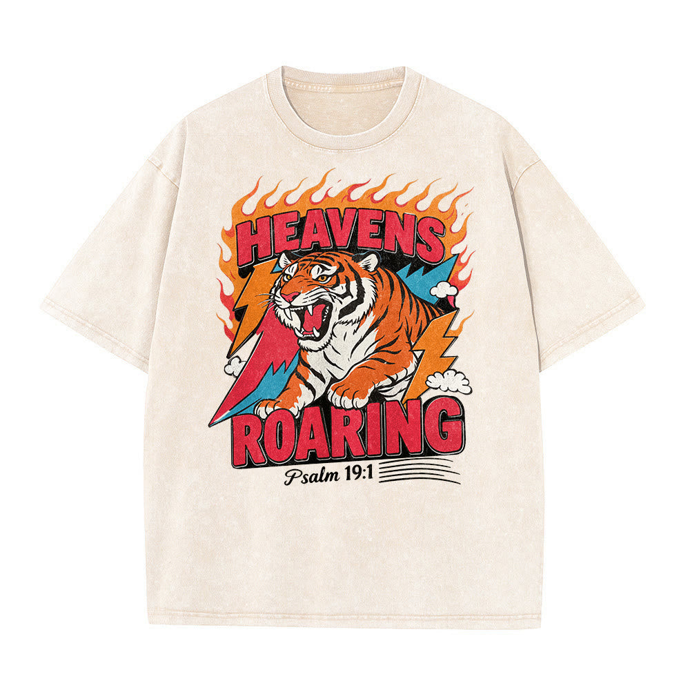 Christianartworkshop Himmel brüllt Tigerflamme Blitz Psalm 19:1 Retro-T-Shirt (verwaschen) Unisex - image 20
