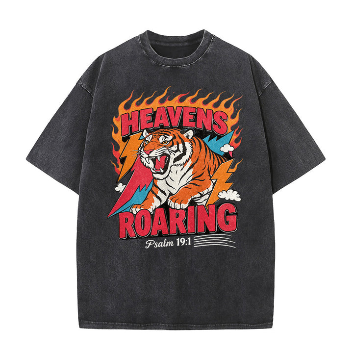 Christianartworkshop Himmel brüllt Tigerflamme Blitz Psalm 19:1 Retro-T-Shirt (verwaschen) Unisex - image 5
