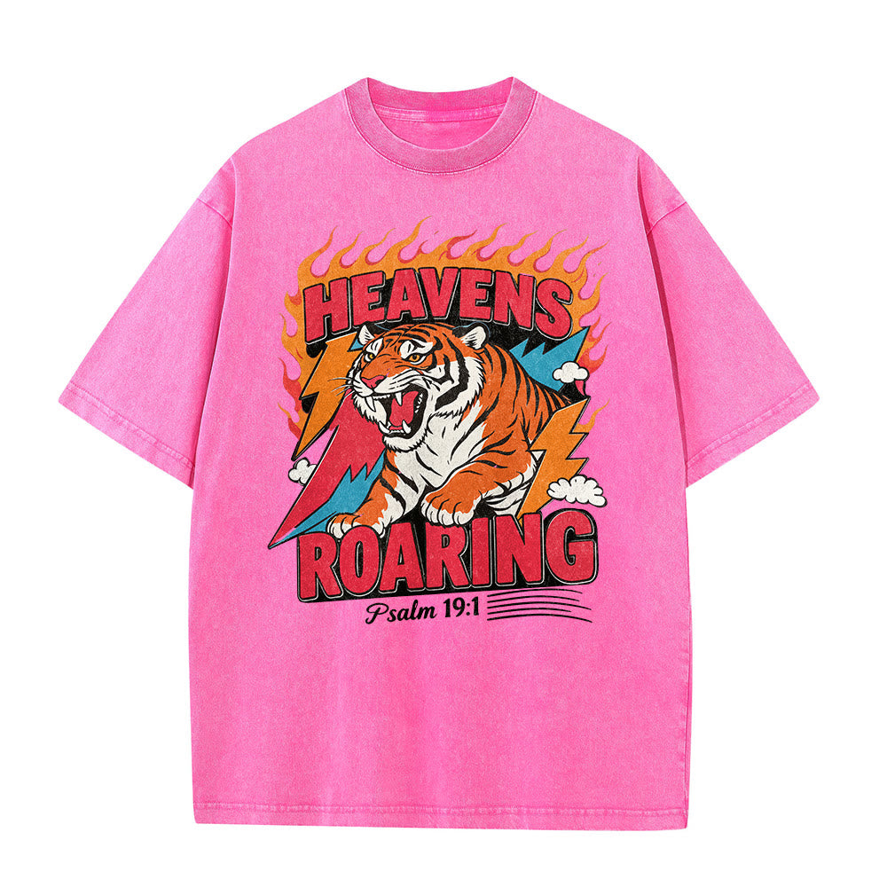 Christianartworkshop Himmel brüllt Tigerflamme Blitz Psalm 19:1 Retro-T-Shirt (verwaschen) Unisex - image 23